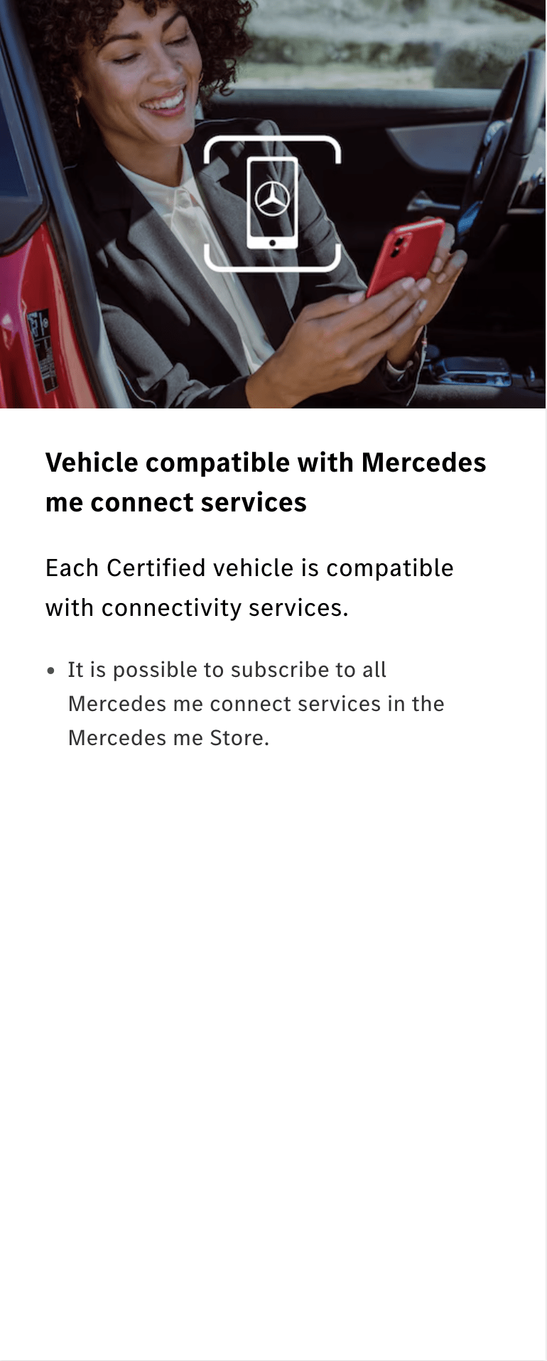 Vehicle compatible with Mercedes me connect services